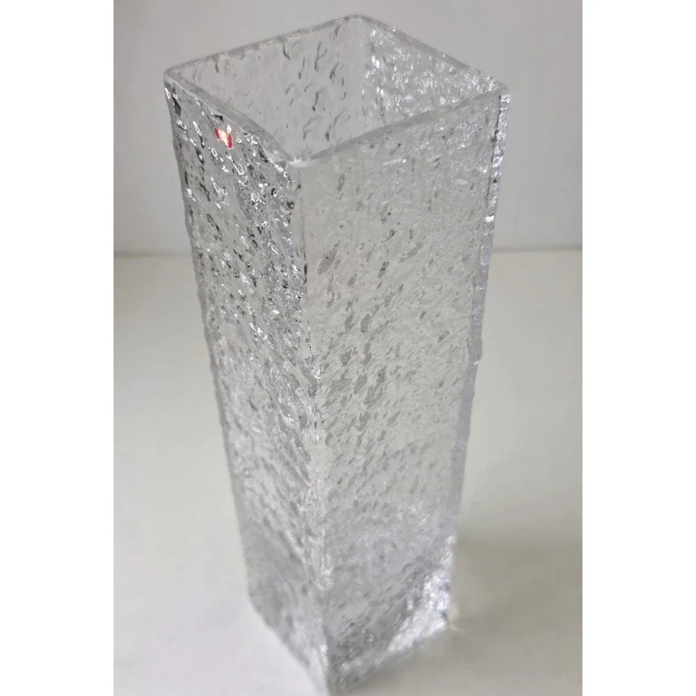 Vintage Iittala Finland Linearia Crinkle Square Vase 7.5